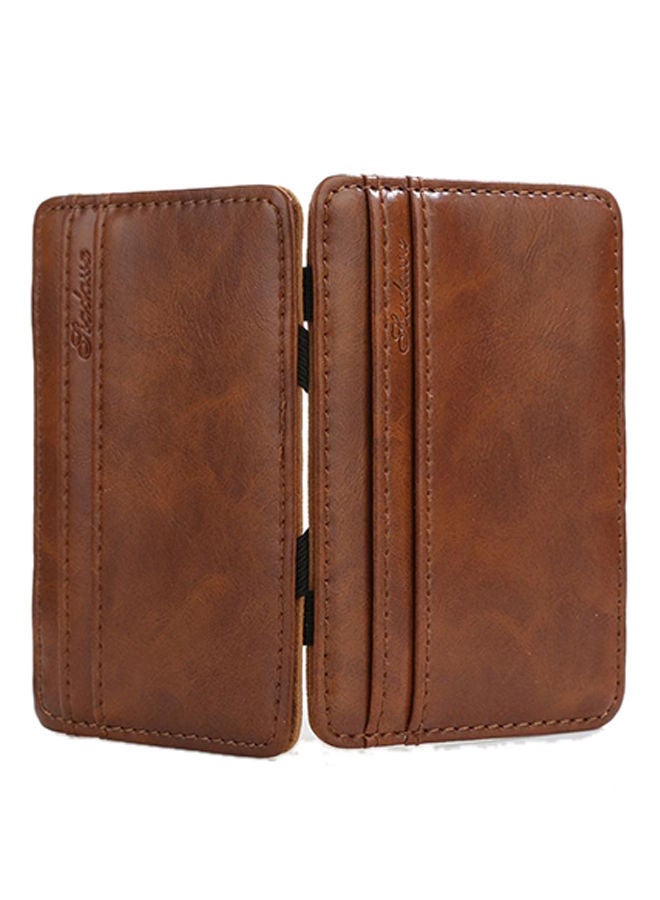 Faux Leather Slim Bi-Fold Money Clip Light Brown