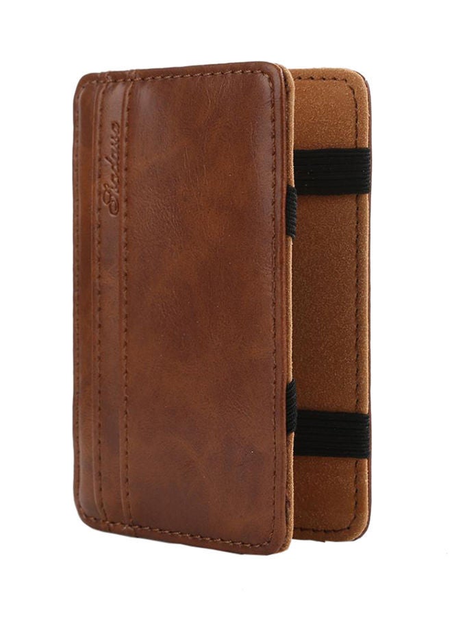 Faux Leather Slim Bi-Fold Money Clip Light Brown