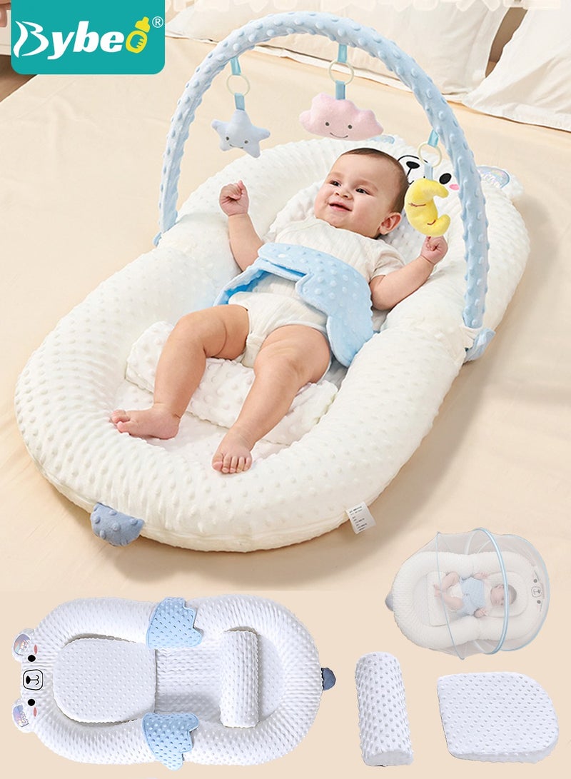 Baby Nest Bed Infant Lounger with Anti-Reflux Feeding Set - Includes Toddler nests, Crib Wedge Pillow, and Anti-Slip Foot Mat - Nursing Pillows for Breastfeeding - Ensures Better Night's Sleep