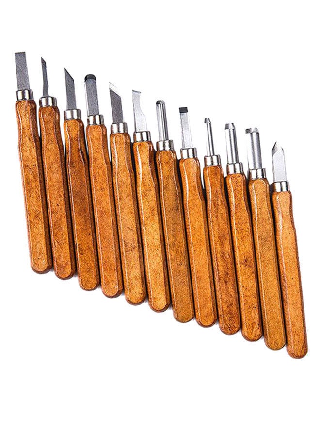 12-Piece Woodcut Cutter Sculpture Carving Tool Set With Case Beige/Silver