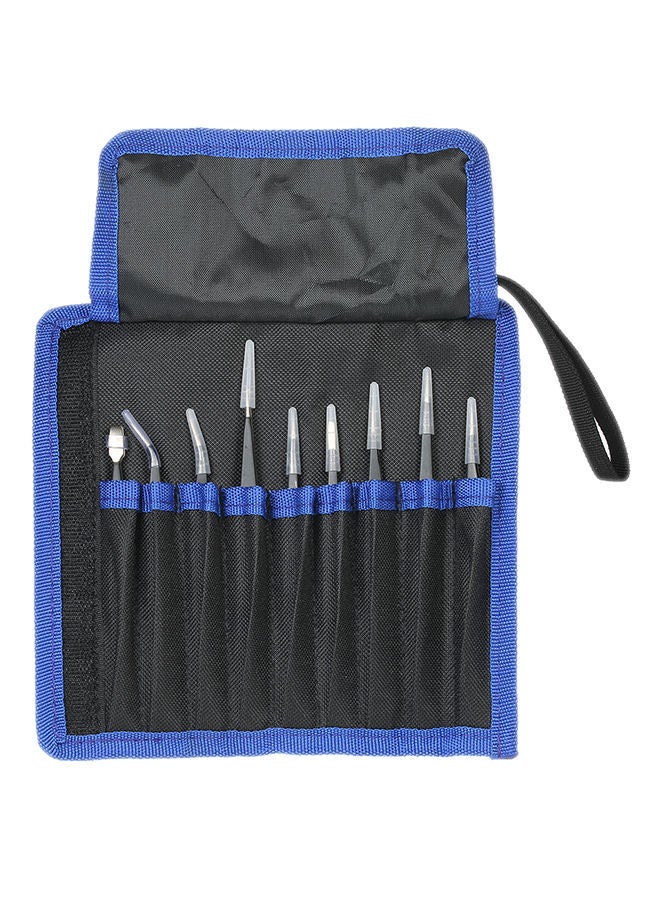 Pack Of 9 Anti- Static ESD Tweezer With Bag Black/Blue