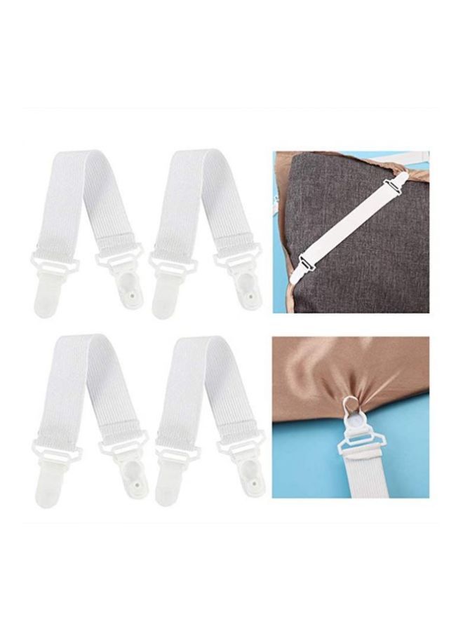 4-Piece Adjustable Bed Sheet Straps White 20x2.5centimeter