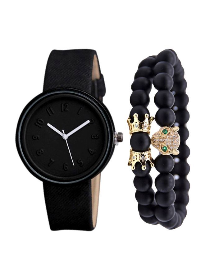 Men's Table Analog Watch With Beaded Bracelet Set NNSB03702006