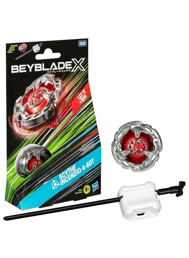 Beyblade X Scythe Incendio 4-60T Starter Pack Set with Balance Type Right-Spinning Top and Launcher; Battling Top Toys for 8 Year Old Boys and Girls