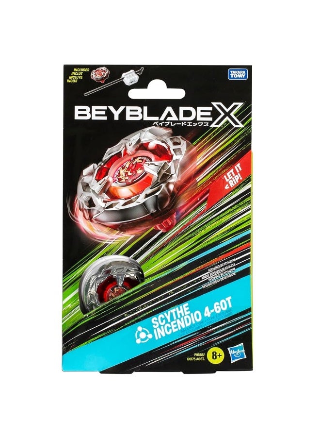 Beyblade X Scythe Incendio 4-60T Starter Pack Set with Balance Type Right-Spinning Top and Launcher; Battling Top Toys for 8 Year Old Boys and Girls