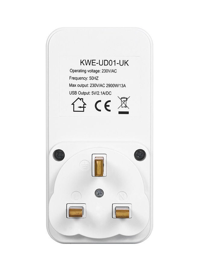 230V Countdown Timer Socket with 2 USB Ports White