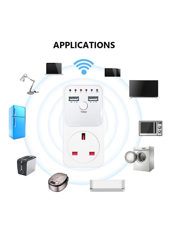 230V Countdown Timer Socket with 2 USB Ports White