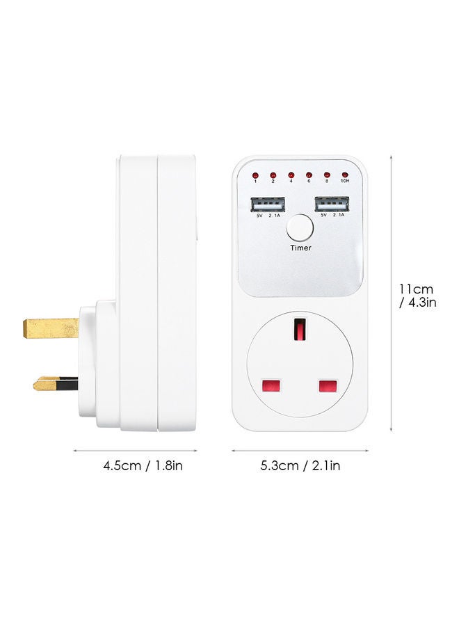 230V Countdown Timer Socket with 2 USB Ports White