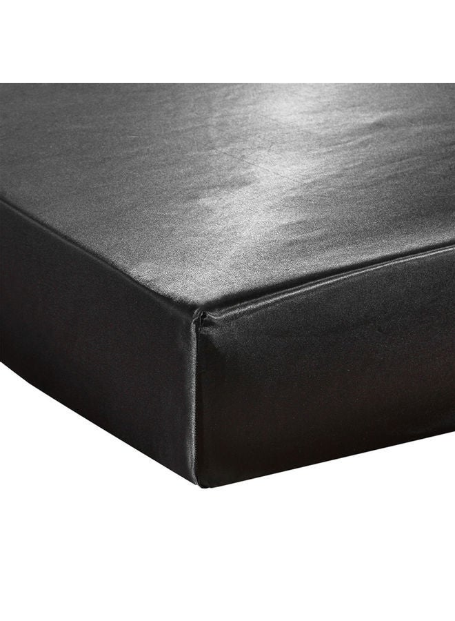 Well-made Soft Silk Fitted Sheet Cover Polyester Black