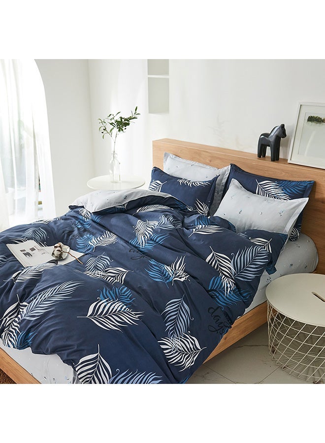 4-Piece Ranson Story Design Bedding Set polyester Blue/White/Grey Duvet Cover (150x200) Cm, Bed Sheet (160x220) Pillow (48x75)cm