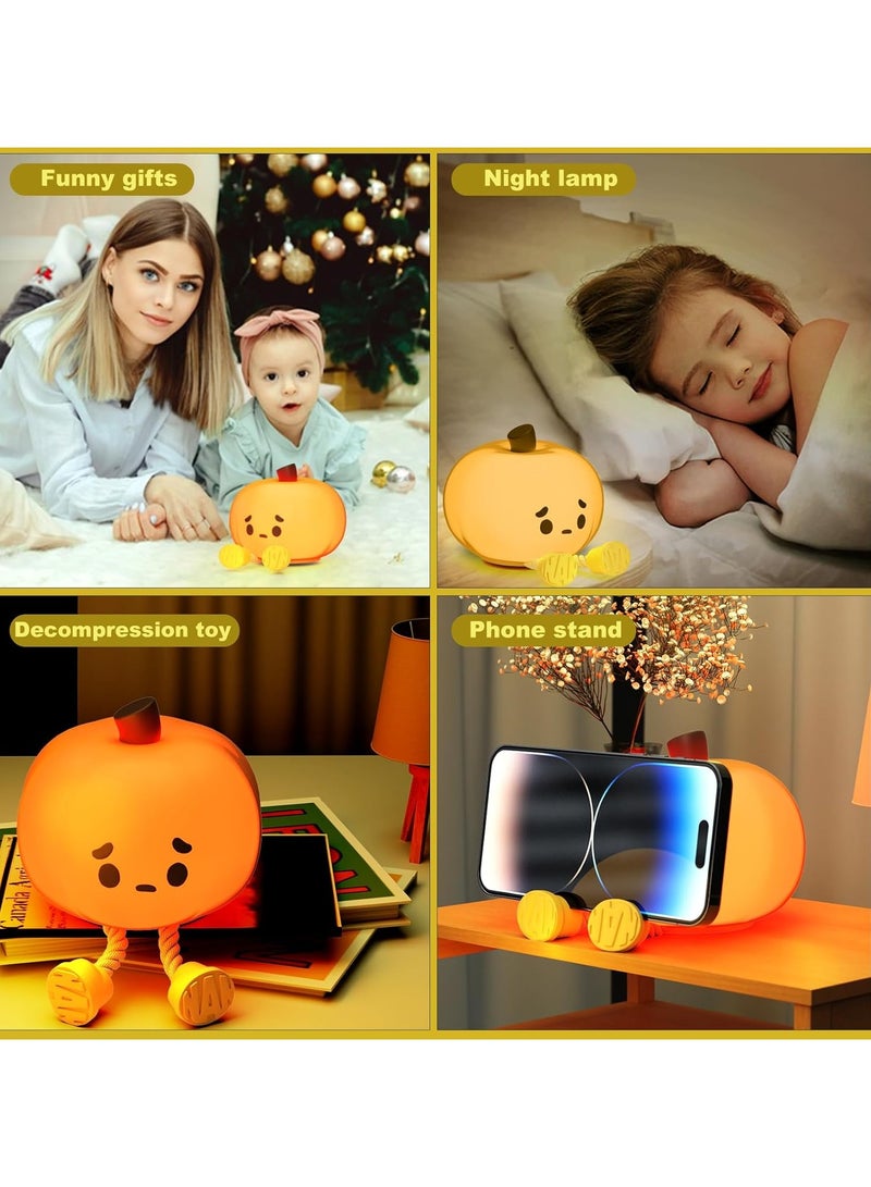 Pumpkin Night Light,Cute Warm LED Kids Lamp Night light for Baby Nursery,Silicone Dimmable Rechargeable Timed Bedside Touch Lamp for Breastfeeding,Funny Office Desk Halloween Decor for Woman and Kids