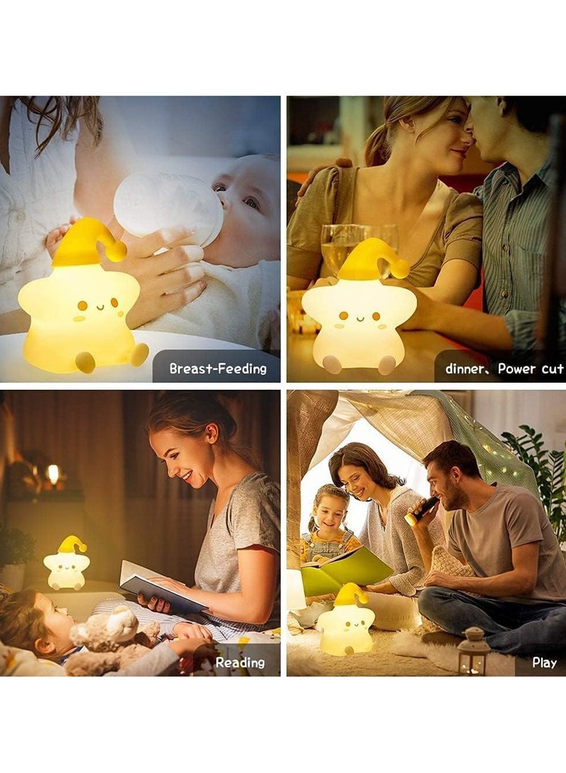 Night Light for Kids, Little Star Silicone Night Light, Bedside Lamps with Quick USB Charging Port, 7 Colors Change Star Cute Nursery Lamp for Children, Star Birthday Gift