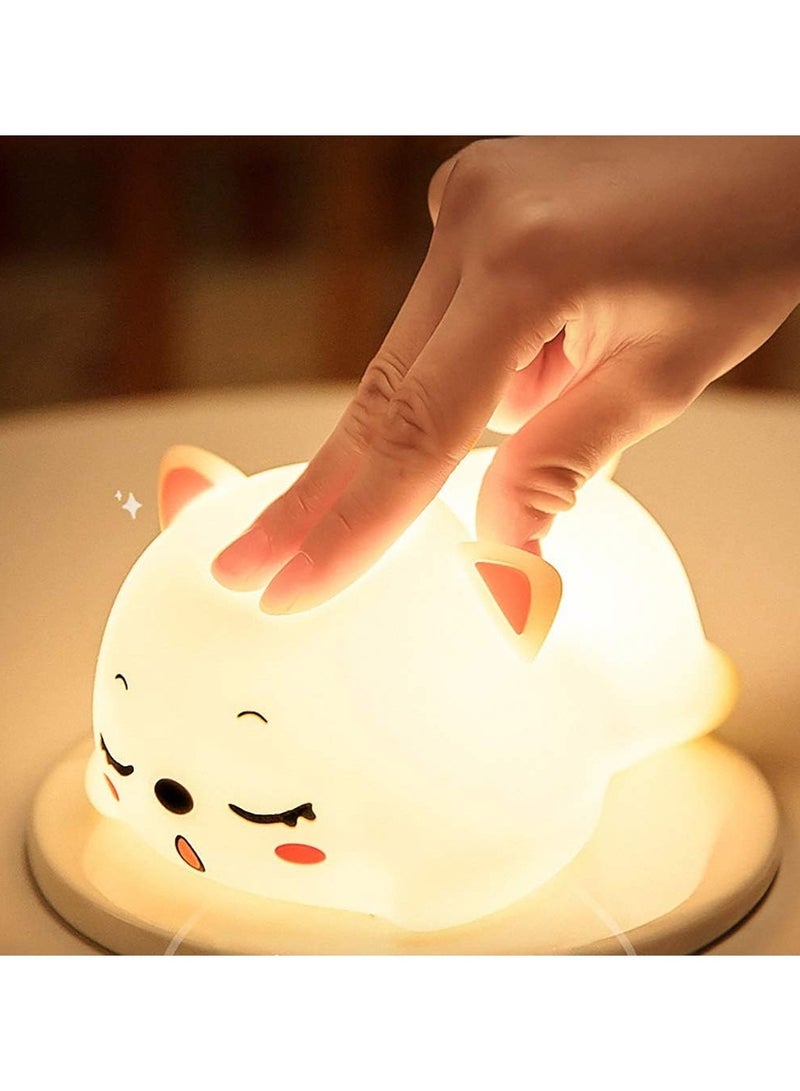 LED Cat Nursery Night Lights for Kids, Cute Animal Silicone Baby Night Light with Touch Sensor, USB Rechargeable Baby Girl Boys Gifts, Xmas Gifts for Toddler Kids