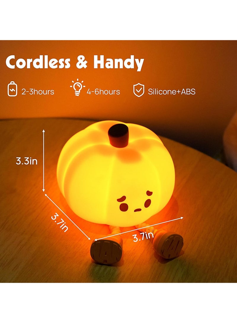 Cute Silicone Pumpkin Night Light, Rechargeable Dimmable Nursery Lamp for Bedside, Pumpkin Decor for Halloween Ghost Campfire Fall Decorations