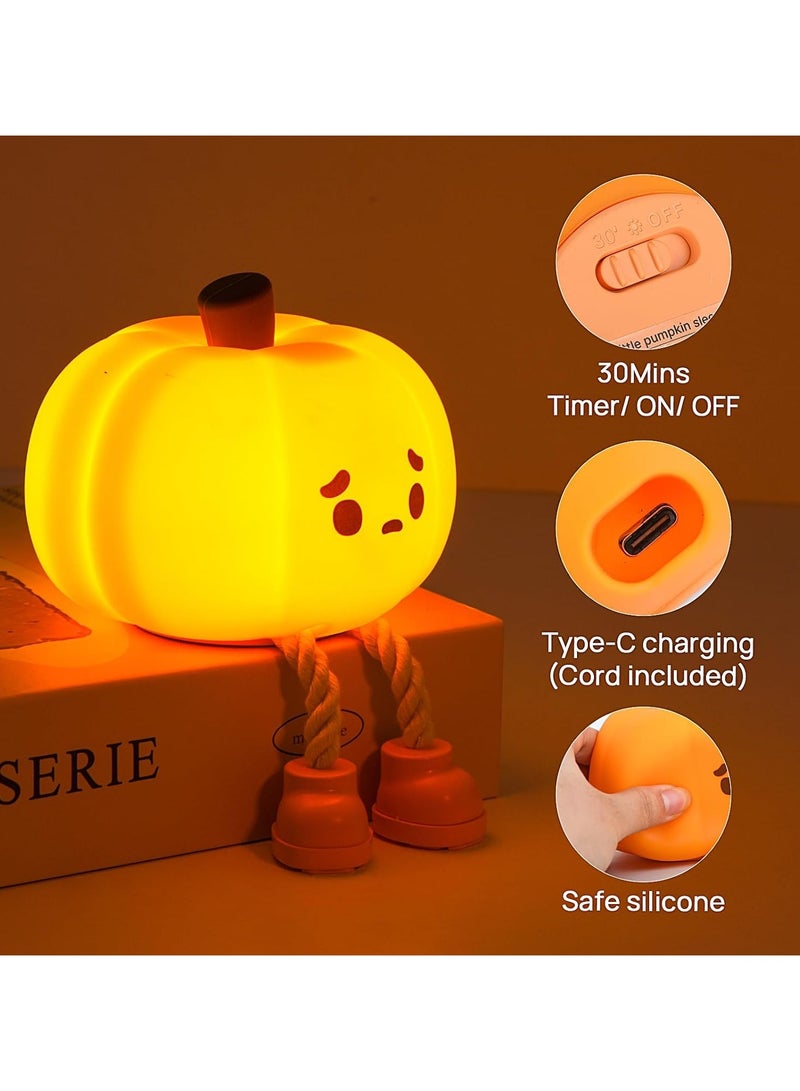 Cute Silicone Pumpkin Night Light, Rechargeable Dimmable Nursery Lamp for Bedside, Pumpkin Decor for Halloween Ghost Campfire Fall Decorations