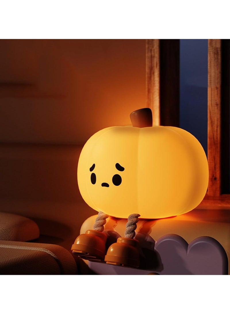 Cute Silicone Pumpkin Night Light, Rechargeable Dimmable Nursery Lamp for Bedside, Pumpkin Decor for Halloween Ghost Campfire Fall Decorations