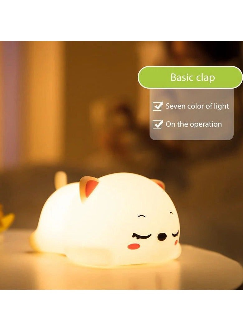 LED Cat Nursery Night Lights for Kids, Cute Animal Silicone Baby Night Light with Touch Sensor, USB Rechargeable Baby Girl Boys Gifts, Xmas Gifts for Toddler Kids