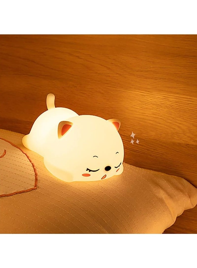 LED Cat Nursery Night Lights for Kids, Cute Animal Silicone Baby Night Light with Touch Sensor, USB Rechargeable Baby Girl Boys Gifts, Xmas Gifts for Toddler Kids