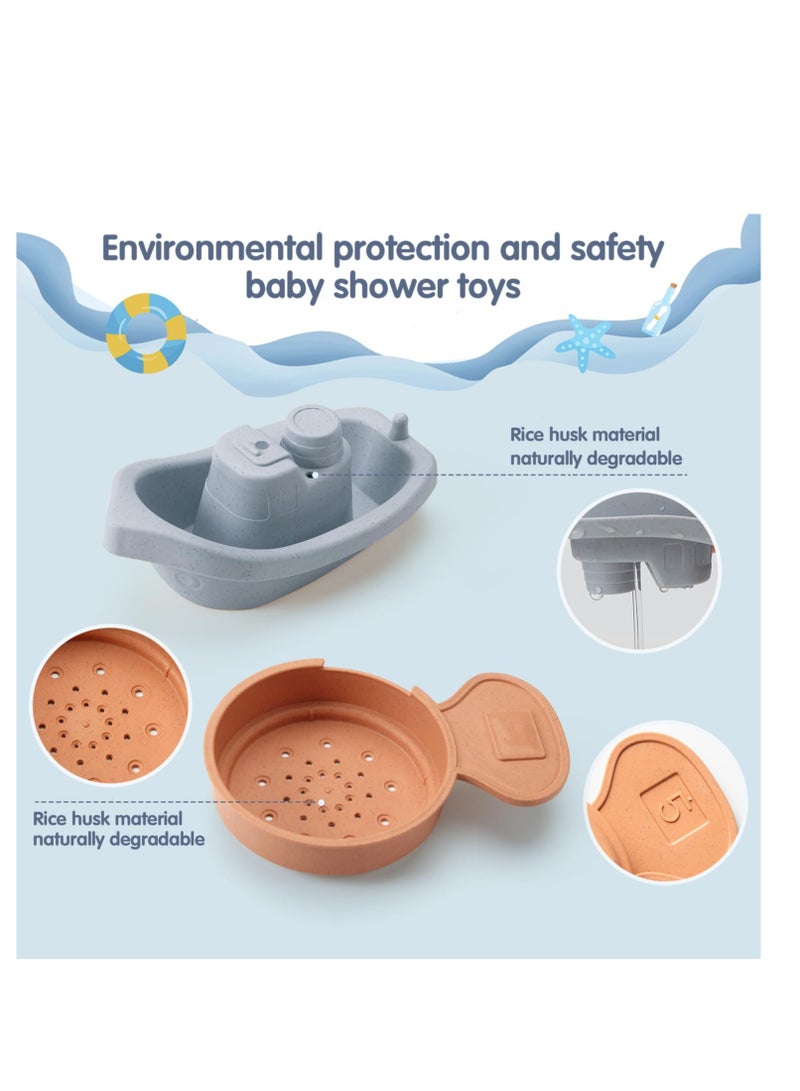 Bath Toys Floating Boats with Bathing Spoon 11 PCS Bathtub Mold Free Bath Toy for Babies Water Table Toys Toddler Birthday Gift for Preschool Boys  Girls