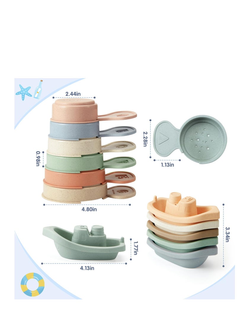 Bath Toys Floating Boats with Bathing Spoon 11 PCS Bathtub Mold Free Bath Toy for Babies Water Table Toys Toddler Birthday Gift for Preschool Boys  Girls