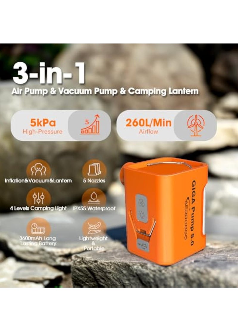 Portable Air Pump for Inflatables, Inflatable Electric Air Pump, 5kPa Mini Air Pump, 3600mAh Rechargeable Air Pump, Portable Fast Inflation Pump with Camping Lantern for Sleeping Pads, Swimming Rings