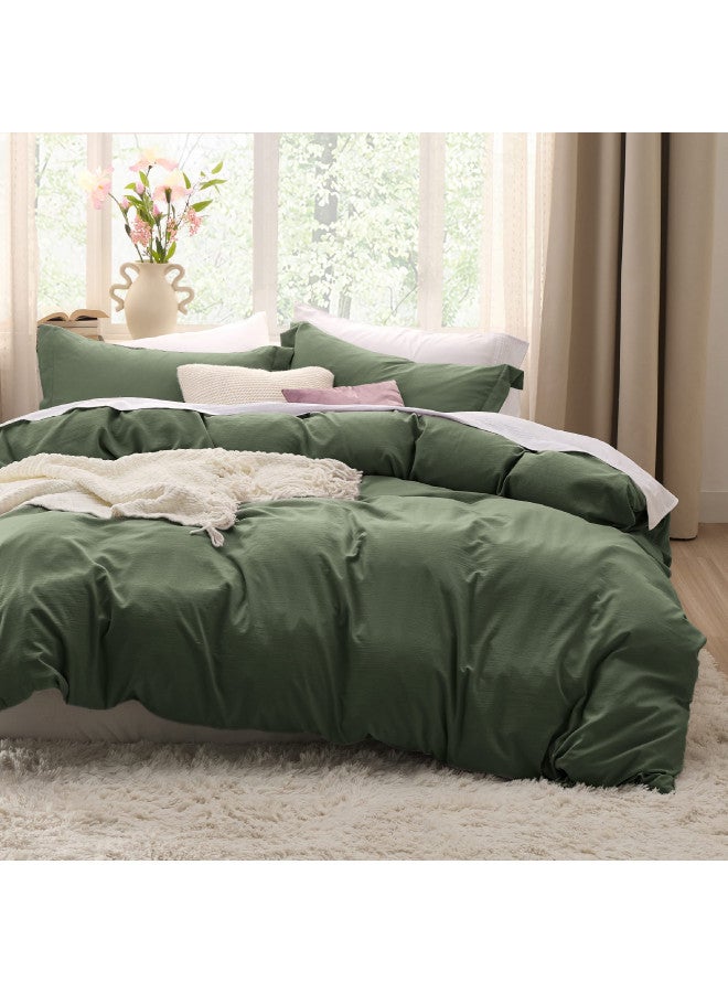 Bedsure Soft Prewashed Duvet Cover Set, 3 Pieces, 1 Duvet Cover 104x90 Inches with Zipper Closure and 2 Pillow Shams, Comforter Not Included, Olive Green, King Size