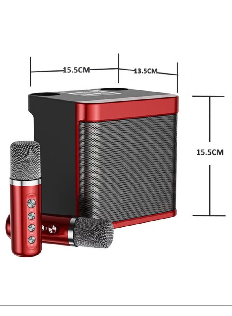 Portable Bluetooth Speaker with Microphone 5.0, USB Charging, Surround Sound Wireless Speaker for Singing & Smart TV (Red)