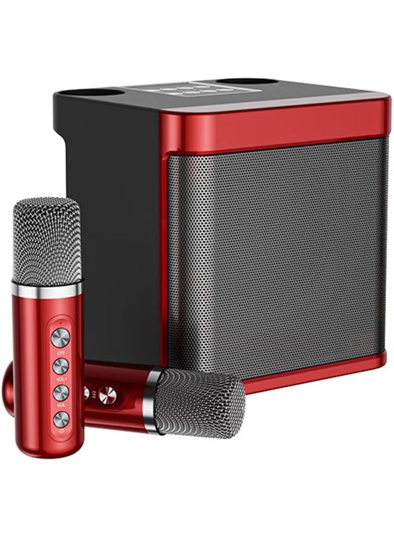 Portable Bluetooth Speaker with Microphone 5.0, USB Charging, Surround Sound Wireless Speaker for Singing & Smart TV (Red)