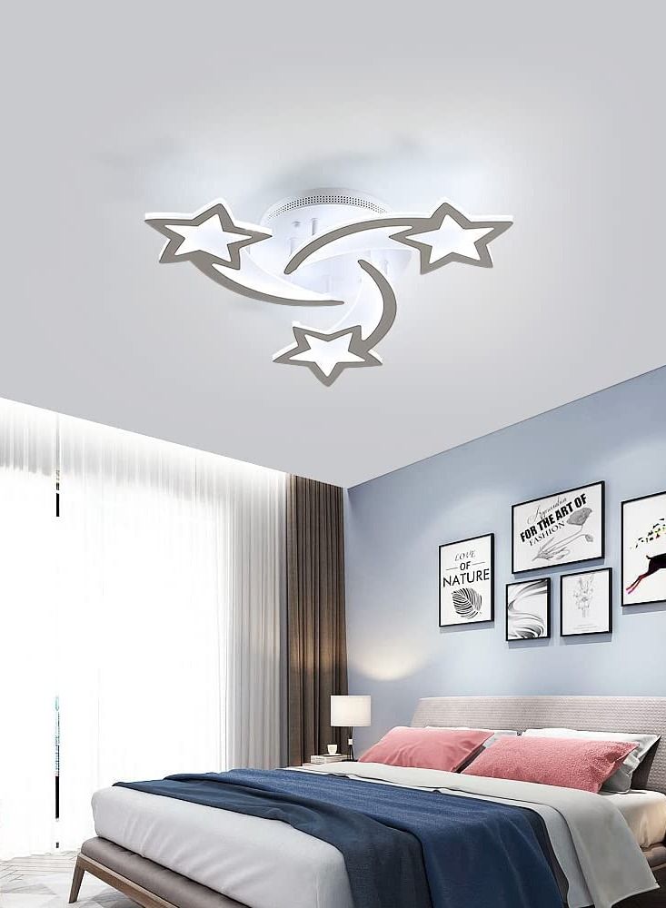 Modern LED Ceiling Light, 45W 3-Head Star Shape Flush Mount Ceiling Lamp, Dimmable Remote Control Close to Ceiling Light Fixtures for Bedroom Dining Room Hallway 3 Color 3000K-6000K