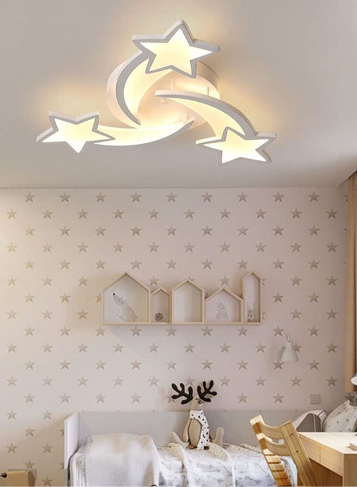 Modern LED Ceiling Light, 45W 3-Head Star Shape Flush Mount Ceiling Lamp, Dimmable Remote Control Close to Ceiling Light Fixtures for Bedroom Dining Room Hallway 3 Color 3000K-6000K