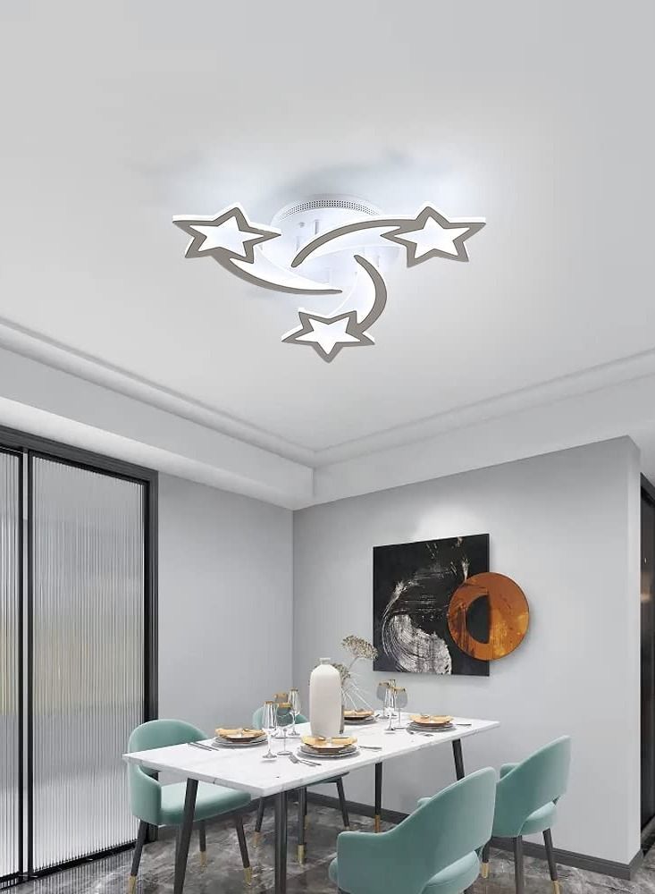 Modern LED Ceiling Light, 45W 3-Head Star Shape Flush Mount Ceiling Lamp, Dimmable Remote Control Close to Ceiling Light Fixtures for Bedroom Dining Room Hallway 3 Color 3000K-6000K