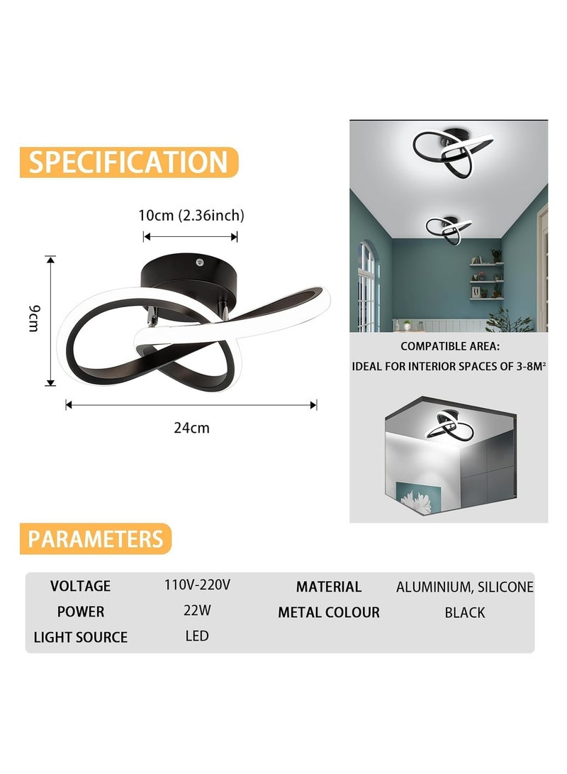 Modern LED Ceiling Lights Ceiling Lamp 22W Spiral Design LED Ceiling Lamp for Aisle Bedroom Hotel Kitchen Stair Hallway Lights Ceiling Cold White 6500K Black White Light