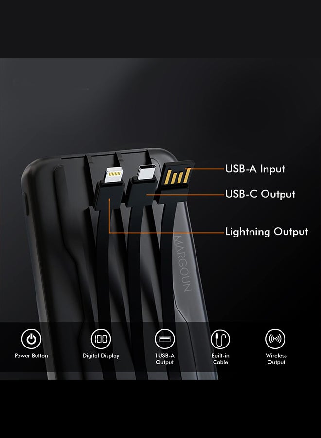 10000 mAh Transparent Maganetic Wireless Power Bank Fast Charging Buit-in 3-in-1 Cables Digital Display/Lithium Polymer Black