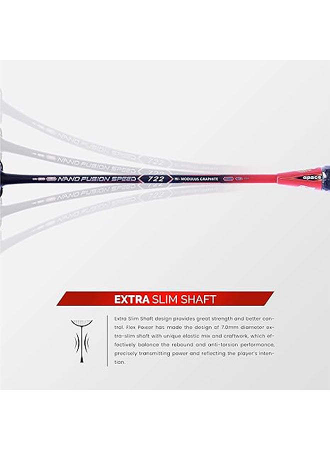 Nano Fusion Speed 722 Graphite Unstrung Badminton Racket with Full Racket Cover | For Intermediate Players | 76 grams |Maximum String Tension - 30lbs