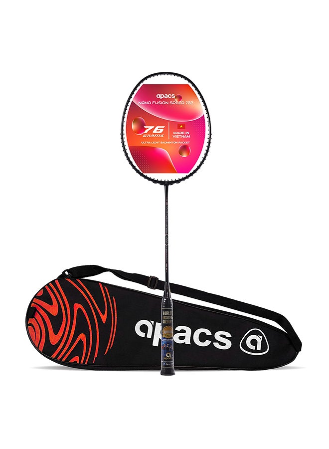 Nano Fusion Speed 722 Graphite Unstrung Badminton Racket with Full Racket Cover | For Intermediate Players | 76 grams |Maximum String Tension - 30lbs