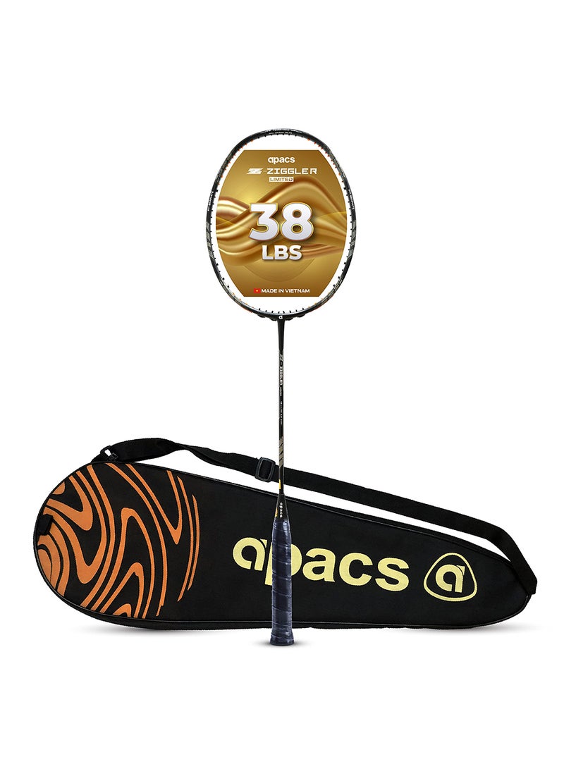 Z-Ziggler Limited Edition Unstrung Badminton Racket |Graphite   With Free Full Cover | G2-4 1/8 Inches|38 Lbs| 6.2Mm World'S Slimmest Shaft
