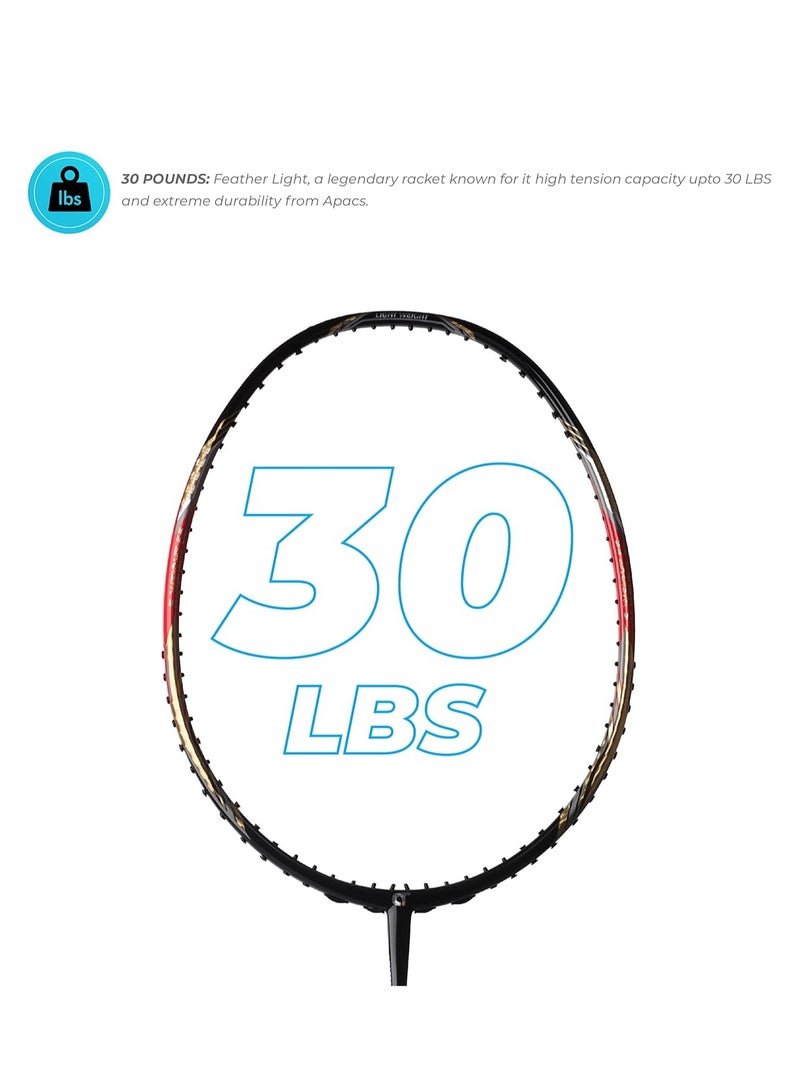 Feather Weight 55 (58 Grams, World's lightest) Made in Vietnam | 40T Japanese Graphite Unstrung Badminton Racket with Free Full Cover | G2-4 1/8 inches