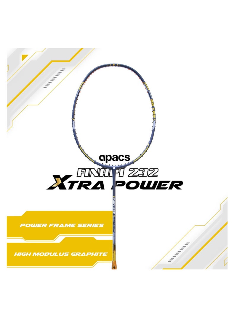 Finapi 232 Xtra Power (40LBS, 100% Top Grade UHM Japanese Graphite) Extra Strong Professional Unstrung Badminton Racket with Free Full Cover (Navy Gold)