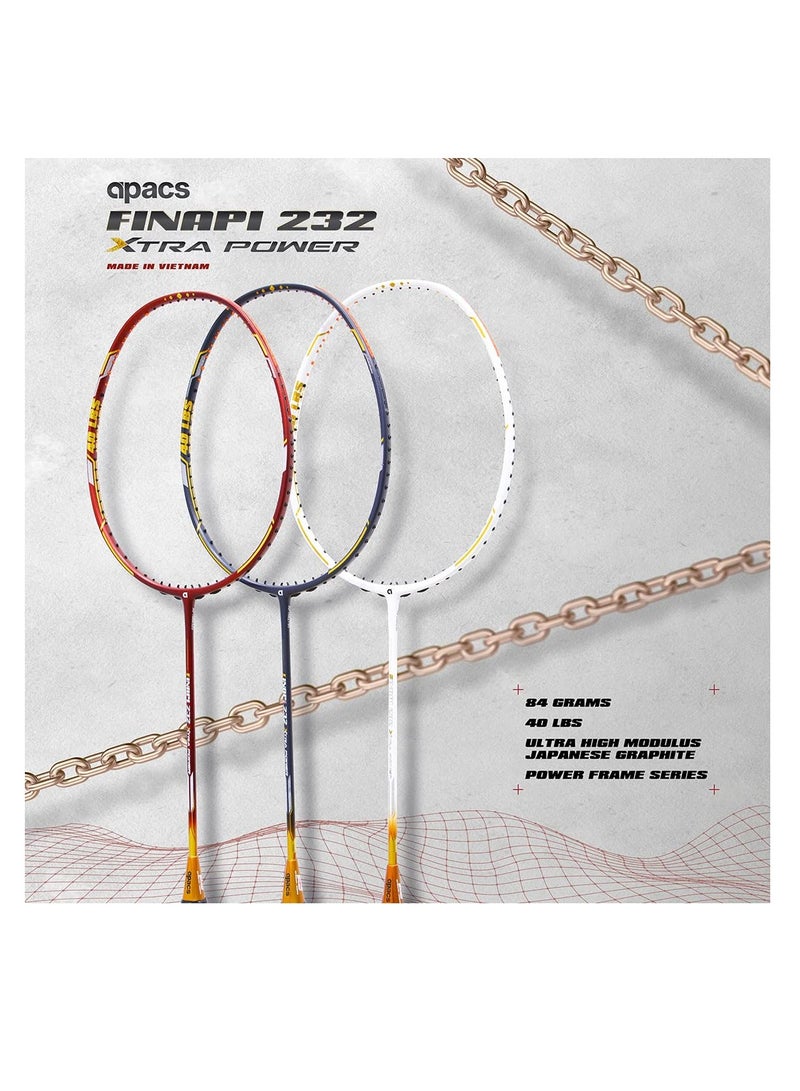 Finapi 232 Xtra Power (40LBS, 100% Top Grade UHM Japanese Graphite) Extra Strong Professional Unstrung Badminton Racket with Free Full Cover (Navy Gold)