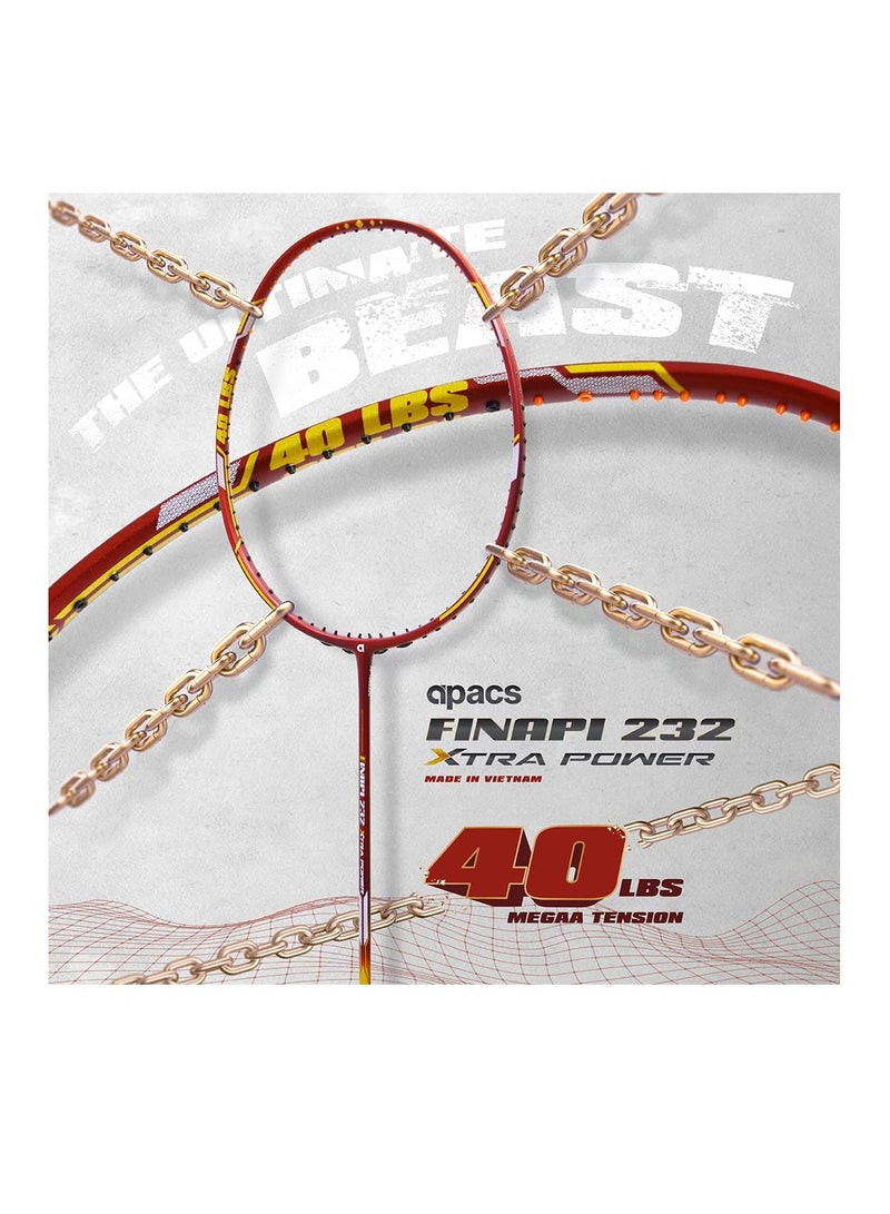 Finapi 232 Xtra Power (40LBS, 100% Top Grade UHM Japanese Graphite) Extra Strong Professional Unstrung Badminton Racket with Free Full Cover (Navy Gold)