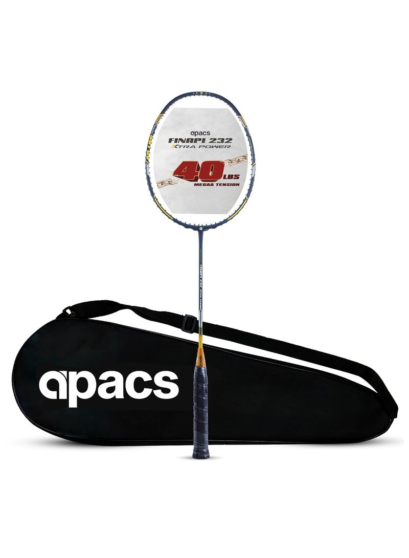 Finapi 232 Xtra Power (40LBS, 100% Top Grade UHM Japanese Graphite) Extra Strong Professional Unstrung Badminton Racket with Free Full Cover (Navy Gold)