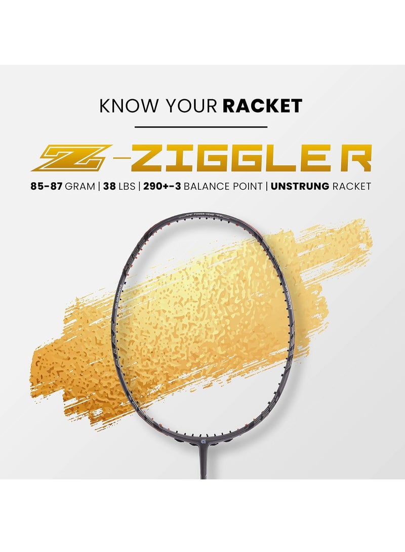 Z-Ziggler (Unstrung, 38 LBS Max Tension) 6.4mm Slim Shaft | Made in Vietnam | 100% Japanese Graphite Badminton Racket with Free Full Cover | G2-4 1/8 inches