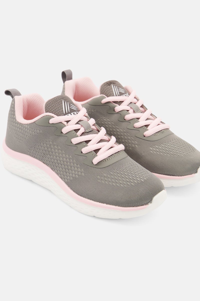 Women Stuart Lace Up Sports Shoes, Grey/Pink