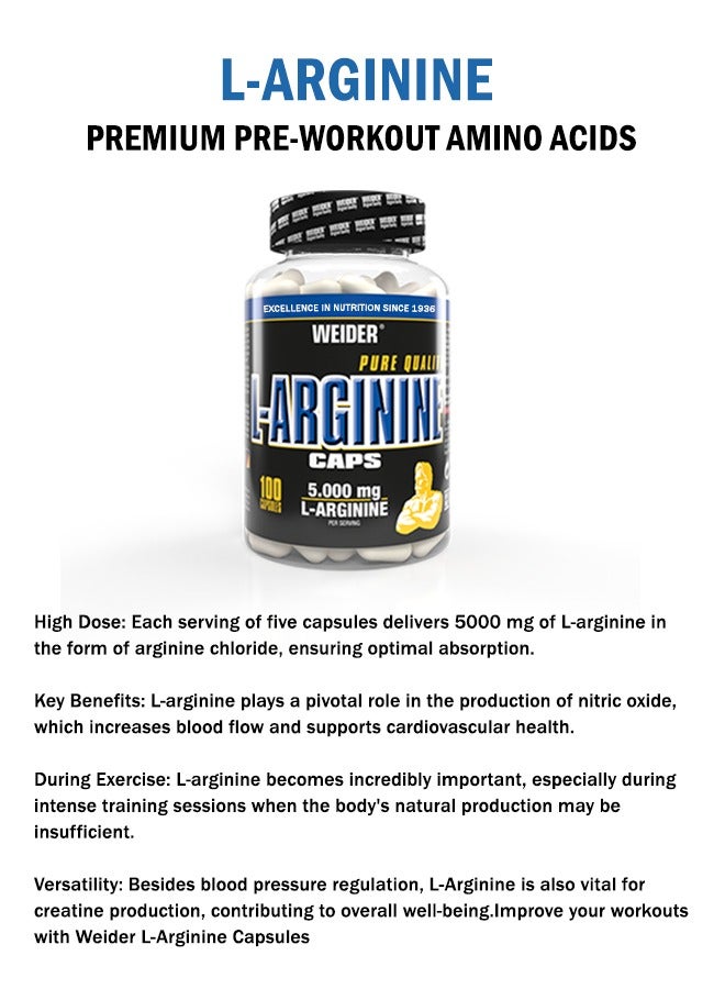 L-arginine Caps (5.000mg L-arginine per servings) 100 Capsule