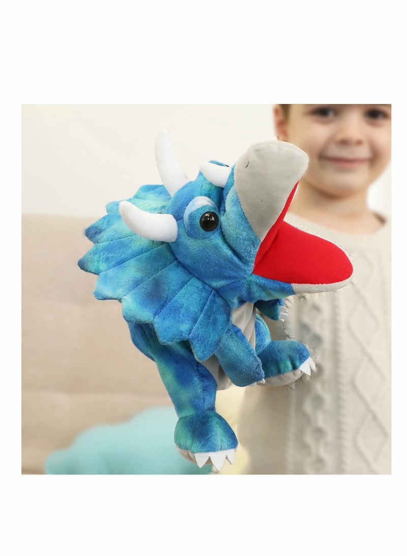 Dinosaur Hand Puppets, Triceratops Jurassic World Stuffed Animal Cute Soft Plush Toy, Open Movable Mouth Finger Gift, Birthday Gifts for Kids, Creative Role Play