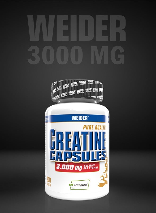 Creatine Capsules 3.000mg Creatine per Servings, (Creapure) 200 Capsules