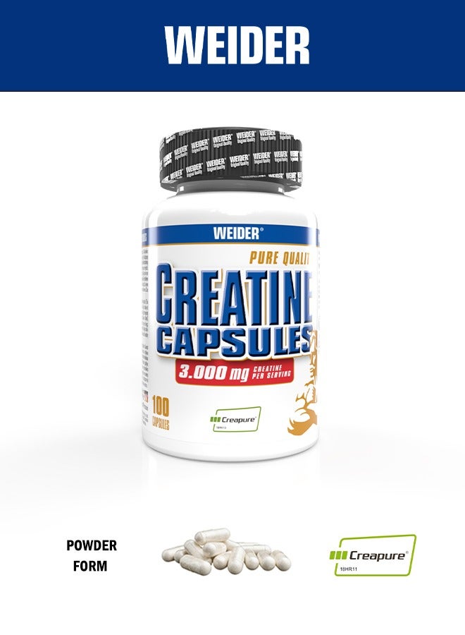 Creatine Capsules 3.000mg Creatine per Servings, (Creapure) 100 Capsules