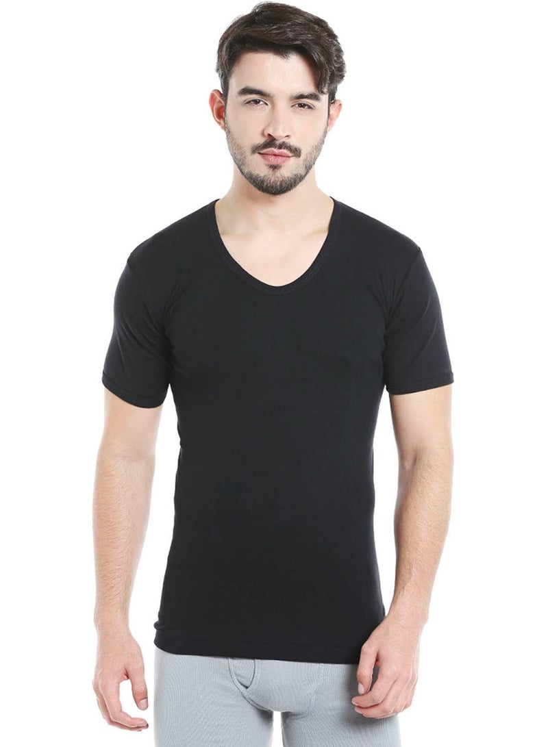 MEN'S U-NECK COTTON UNDERSHIRT (PACK OF 3) - BLACK