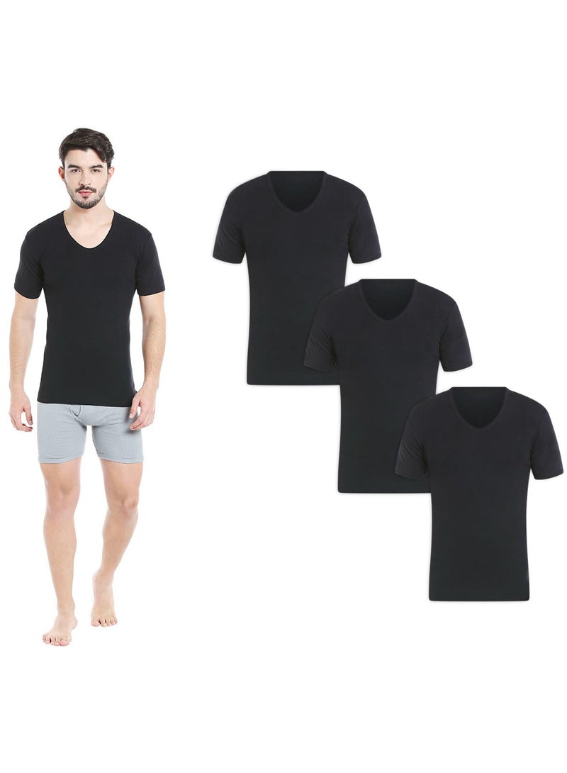 MEN'S U-NECK COTTON UNDERSHIRT (PACK OF 3) - BLACK