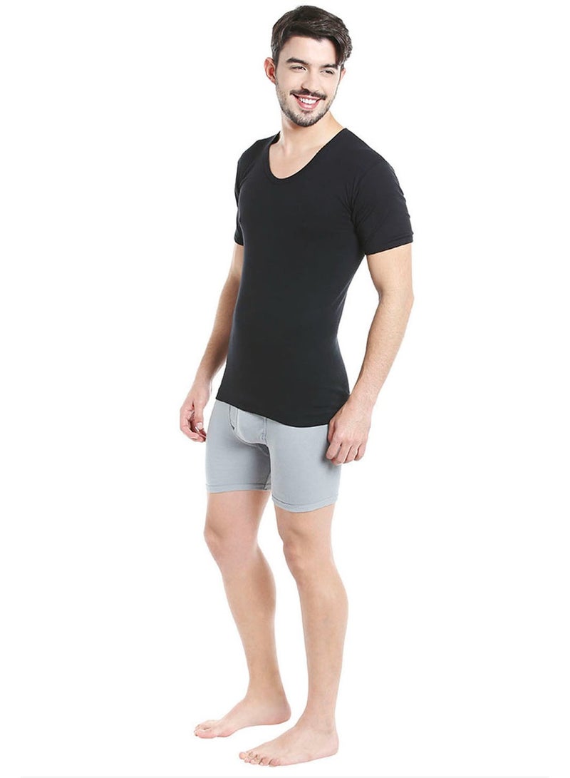 MEN'S U-NECK COTTON UNDERSHIRT (PACK OF 3) - BLACK